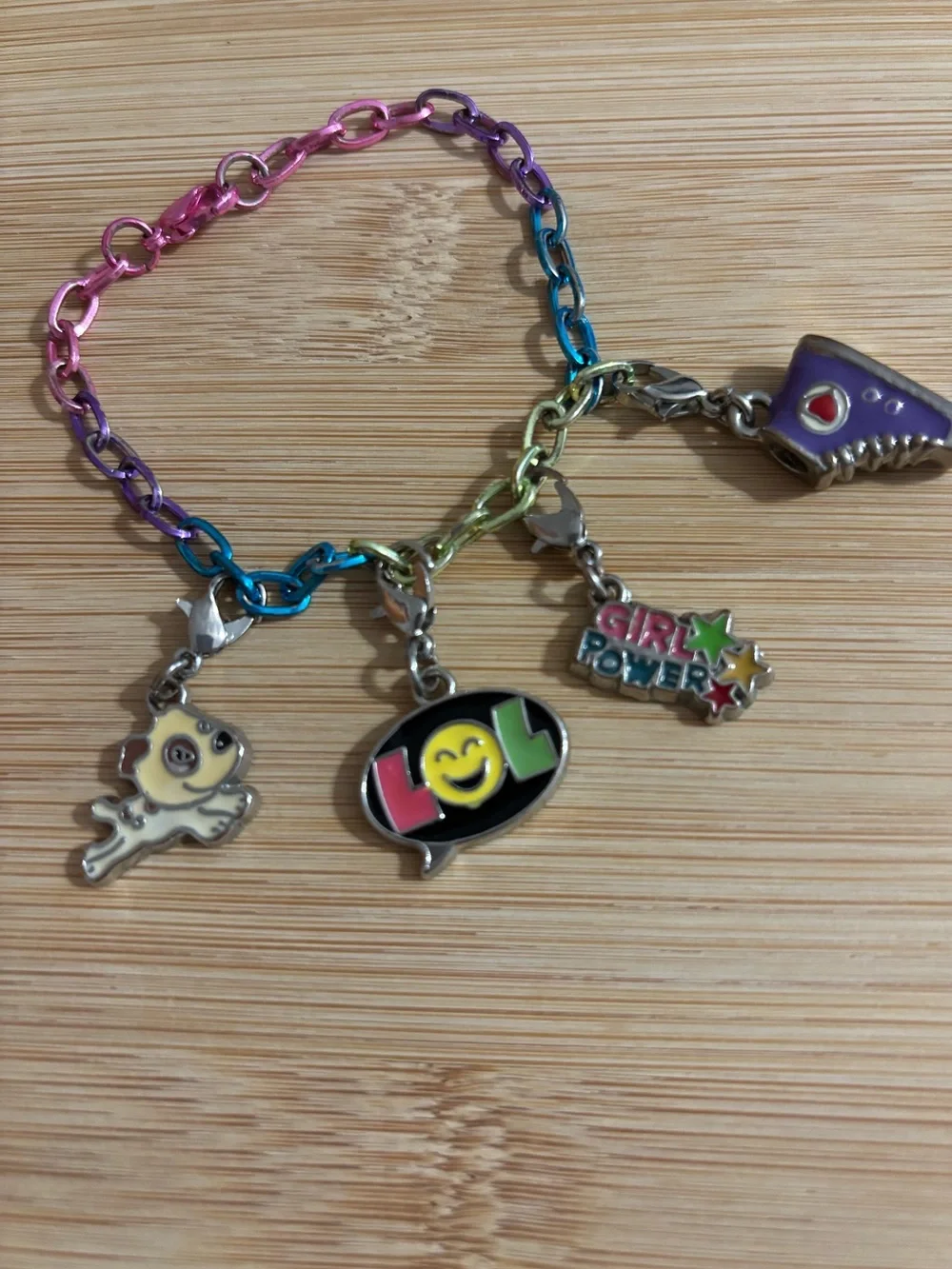 Kids Rainbow Chain Charm Bracelet - Pink Purple Blue Green